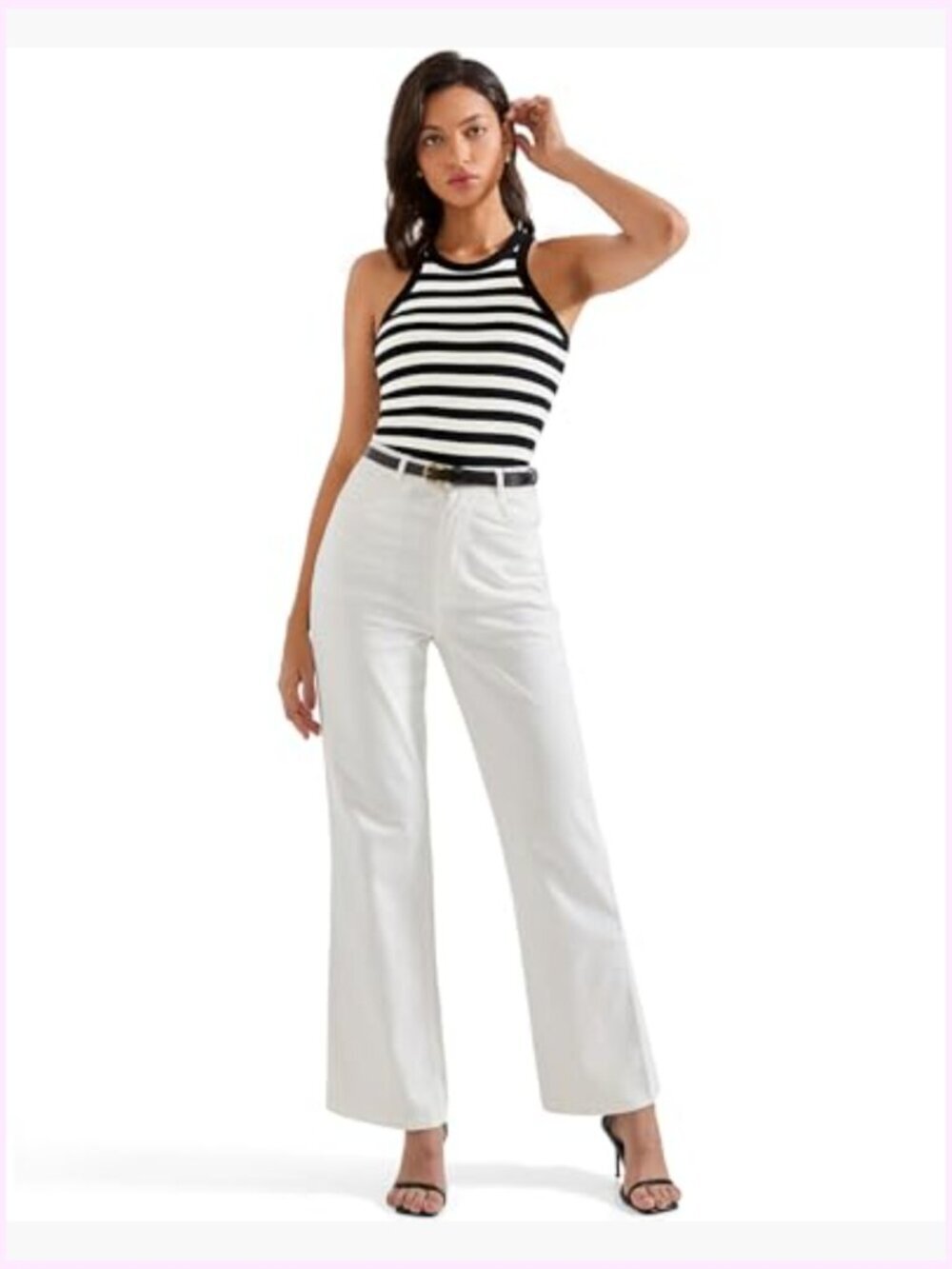 Padded Cotton Ribbed Tank Top High Neck Racerback Basic Top - Picture 2 of 7
